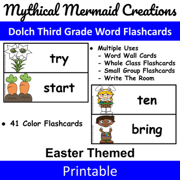 Preview of Easter Themed - Dolch Third Grade Flashcards / Wall Cards