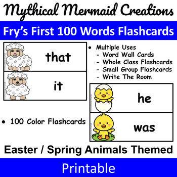 Preview of Easter / Spring Animals Themed - Fry's First 100 Words Flashcards / Wall Cards