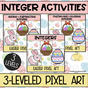 Preview of Easter Themed Integers Pixel Art BUNDLE for Middle School Math