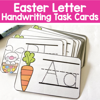 Preview of Easter Themed: Letter Handwriting Task Cards for Literacy Centers