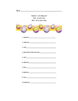 Preview of Easter Themed Madlib - Adjectives, Nouns, Verbs