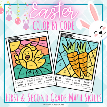 Preview of Easter Themed Math Color by Code Bundle for First and Second Grade Skills