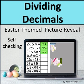 Preview of Easter Themed Multiplying Decimals Picture Reveal - Digital Activity