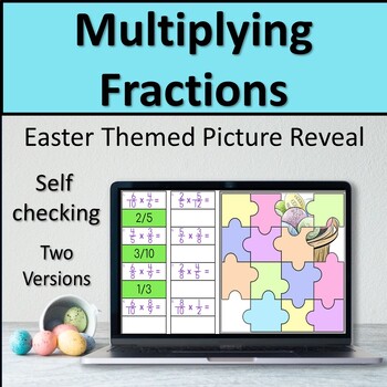 Preview of Easter Themed Multiplying Fractions Picture Reveal - Digital Activity