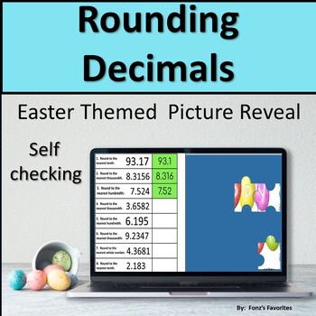 Preview of Easter Themed Rounding Decimals Picture Reveal - Digital Activity