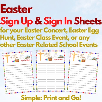 Preview of Easter Themed Sign Up and Sign In Sheets - 3 Versions Included