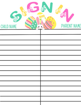 Preview of Easter Themed Sign in Sheet