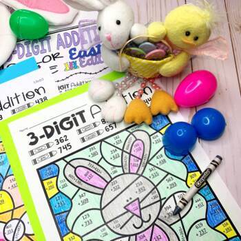 Easter Spring Three Digit Addition Color by Number with and without ...