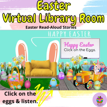 Preview of Easter Virtual Classroom Library- Read Aloud Classroom- Click The Eggs & Listen