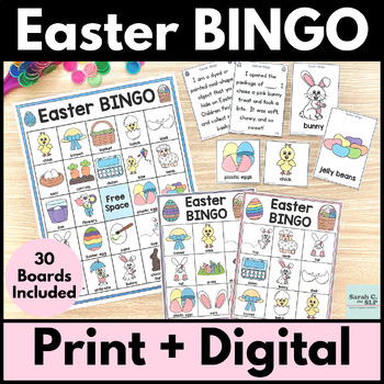 Preview of Easter Vocabulary Bingo Game Activity with Inference Clues for Language Therapy