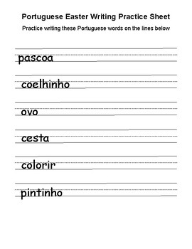 Preview of Easter Vocabulary Writing Worksheet (Portuguese)
