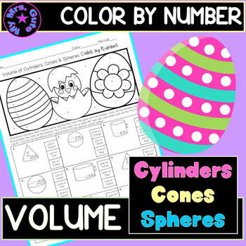 Preview of Easter Volume Cylinders, Cones, Spheres Color by Number Worksheet