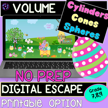 Preview of Easter Volume Cylinders, Cones, Spheres Digital Escape Room