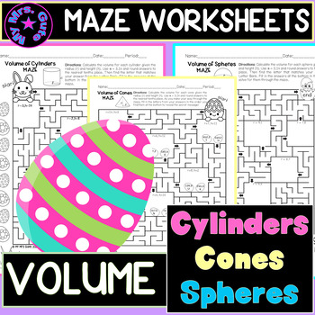 Preview of Easter Volume of Cylinders, Cones, Spheres Maze Worksheets