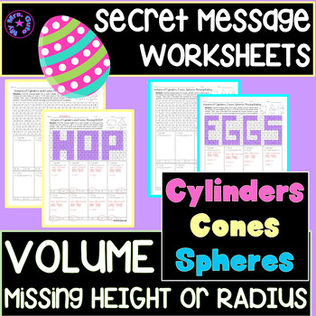 Preview of Easter Volume of Cylinders, Cones, Spheres Missing Height Radius Worksheets