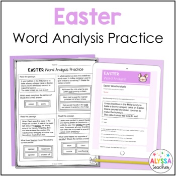 Preview of Easter Word Analysis Worksheets (SOL 4.4) Print and Digital