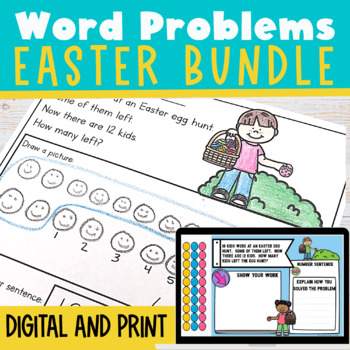 Preview of Easter Word Problems First Grade Math Print and Digital Bundle