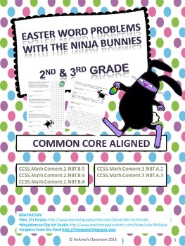 Preview of Easter / Spring Math Problems - Ninja Bunnies: Common Core Aligned 2nd-3rd Grade