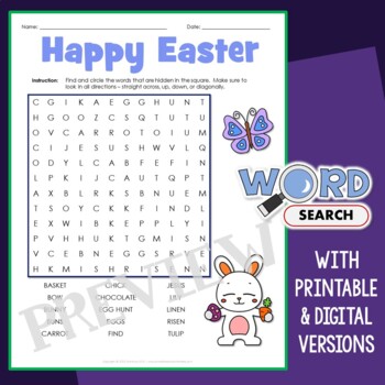 Fun & Easy Easter Word Search Puzzle 1st 2nd Grade Vocabulary Activity ...