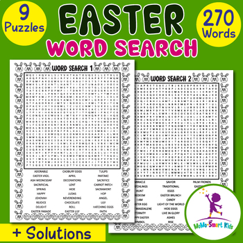Preview of Easter Word Search | 9 Exciting Puzzles (270 Words to Find) | Fun March Activity