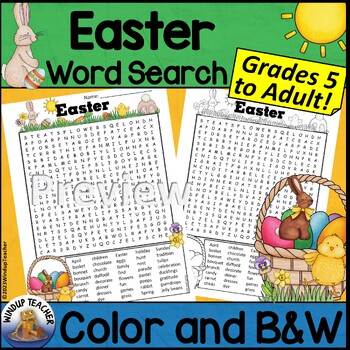 Preview of Easter Word Search Activity Hard for Grades 5 to Adult