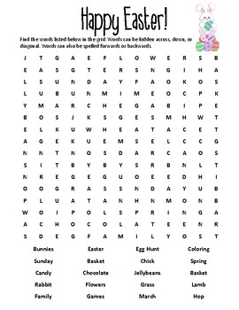 kids easter word search