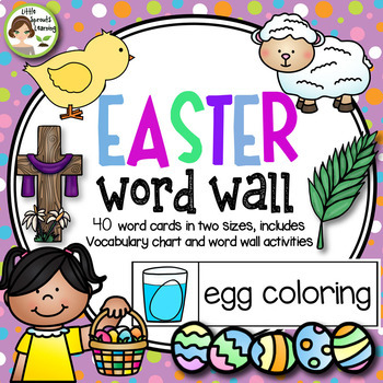 Preview of Easter Word Wall  40 cards two sizes, vocabulary chart and word work pages