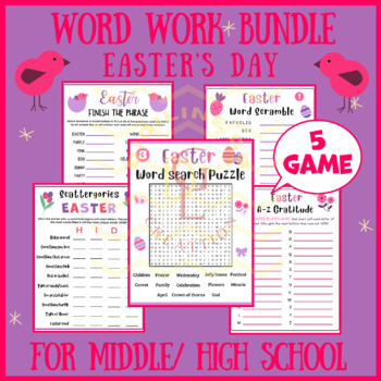 Preview of Easter Word work BUNDLE phonics centers word scramble main idea middle 8th 9th