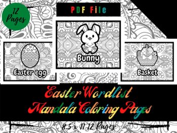 Preview of Easter Wordlist Mandala Coloring Pages, Wordlist Sheets PDF, Word Walls