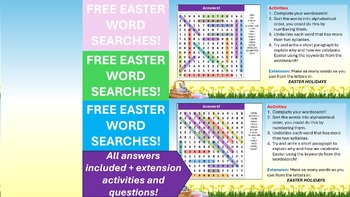Preview of Easter Wordsearches FREE KS3 or KS4. Suitable for English, Maths, Geography, Sci