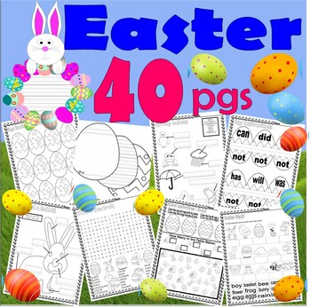 Preview of Easter Activity Worksheets Literacy Math Spelling Writing Wreath Craft NO PREP