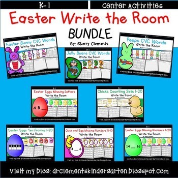 Preview of Easter Write the Room BUNDLE | Spring | CVC Words | Counting to 20 | Ten Frames