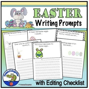 Easter Writing Prompts on Lined Paper with Editing Checklist No Prep