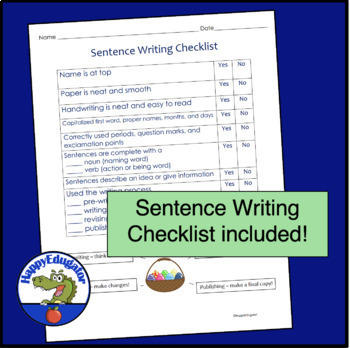 Easter Writing Prompts on Lined Paper with Editing Checklist No Prep