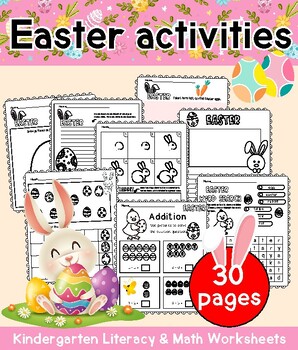 Preview of Easter activities Kindergarten Literacy & Math Worksheets NO PREP
