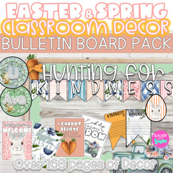 Preview of Easter and Spring Classroom Decor, Posters, bulletin Board set Writing Activity 