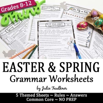 Preview of Easter and Spring Grammar Worksheets, NO PREP, Middle and High School