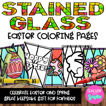 Preview of Easter and Spring Stained Glass coloring Pages and lesson Great gift or DECOR