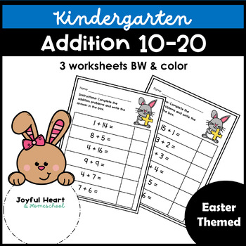 Preview of Easter and Spring addition 10-20 worksheet freebie