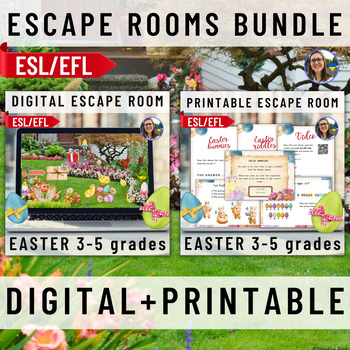 Preview of Easter bundle escape rooms 3-5 grades English ESL printable+digital
