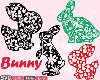 Preview of Easter bunny Flowers and hearts clipart fun rabbit ears designs t shirt 636s