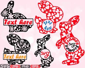 Preview of Easter bunny Flowers and hearts frame clipart fun rabbit designs t shirt 637s