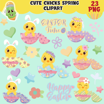 Preview of Easter bunny clipart, Cute Spring clipart, Easter egg clip art, duck, Easter