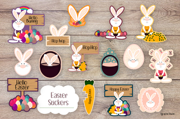 Preview of Easter bunny stickers bundle, Easter rabbit stickers bundle