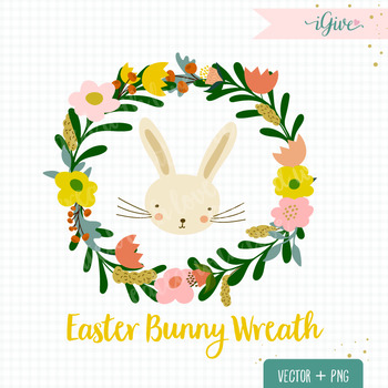 Download Easter bunny wreath clip art - floral wreath vector - baby ...