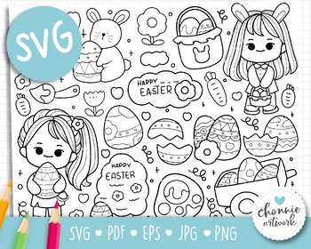 Preview of Easter coloring pages, Easter digital stamp, Happy Easter svg