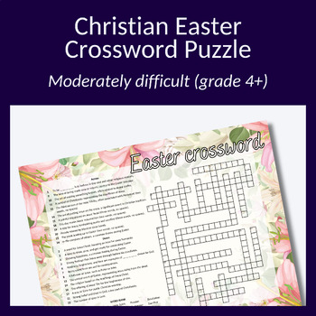 Preview of Christian Easter crossword puzzle for parties or to build vocabulary. Grade 4+