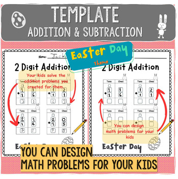 Preview of Easter day Template 2 and 3 digit addition and subtraction