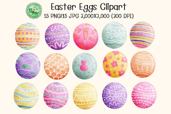 Preview of Easter egg clipart, various colorful Easter eggs, Easter holiday illustrations