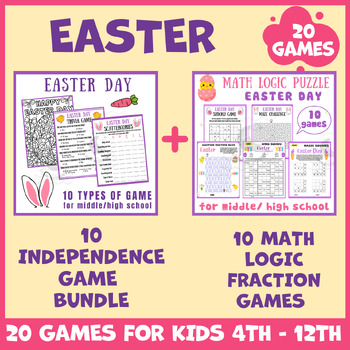 Preview of Easter BUNDLE math puzzle worksheets icebreaker game brain breaks low no prep